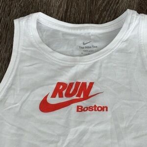 Nike White and Orange Run Boston Tank Top